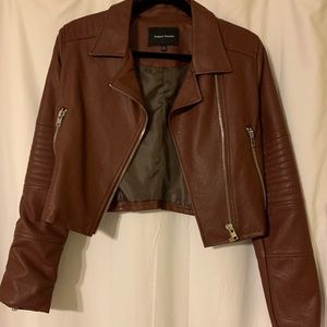 Faux Brown Leather Boutique Moto Jacket